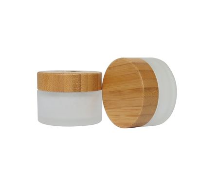 Frosted Glass Cream 50g 15g 30g Bamboo Cosmetic Containers Glass Jar Care Skin