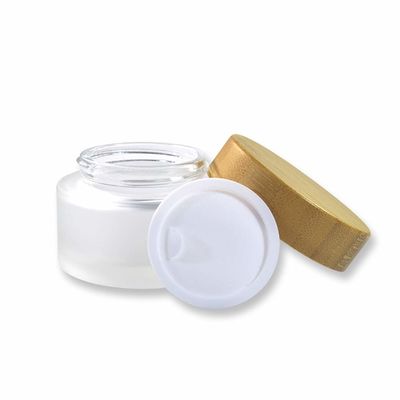 Frosted Glass Cream 50g 15g 30g Bamboo Cosmetic Containers Glass Jar Care Skin