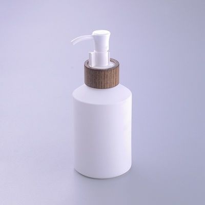 200ml Oblique Shoulder Coated White Glass Bamboo Cosmetic Jars With Wooden Cap