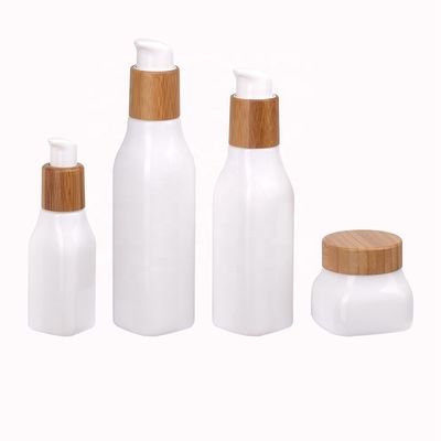 150g Square OPAL Glass Serum Bottles With Bamboo Cream Face Care Jar Cosmetic