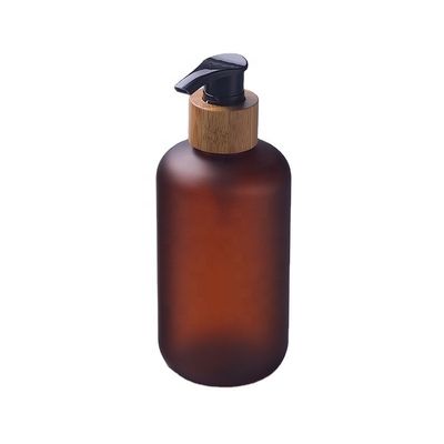 250ml Frosted Amber Cosmetic PET Bottle With Bamboo Pump
