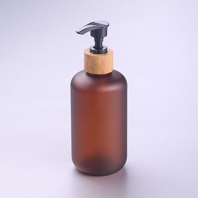 250ml Frosted Amber Cosmetic PET Bottle With Bamboo Pump