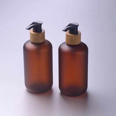 250ml Frosted Amber Cosmetic PET Bottle With Bamboo Pump