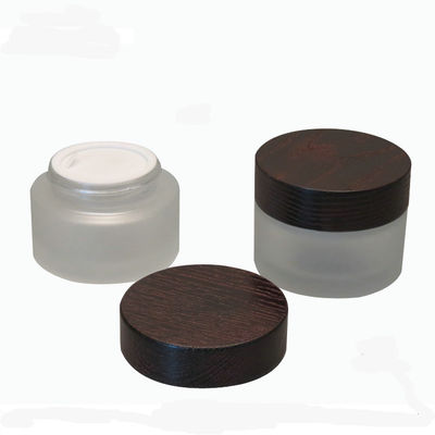 15g 30g 50g Oblique Shoulder Glass Cosmetic Jar With Brown Wooden Lid Cream