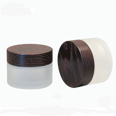 15g 30g 50g Oblique Shoulder Glass Cosmetic Jar With Brown Wooden Lid Cream