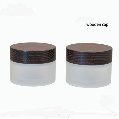 15g 30g 50g Oblique Shoulder Glass Cosmetic Jar With Brown Wooden Lid Cream