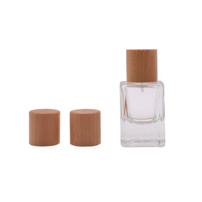 Factory Sale Beech Wooden Lid Perfume Bottle Cap Empty Glass With Sprayer Pump