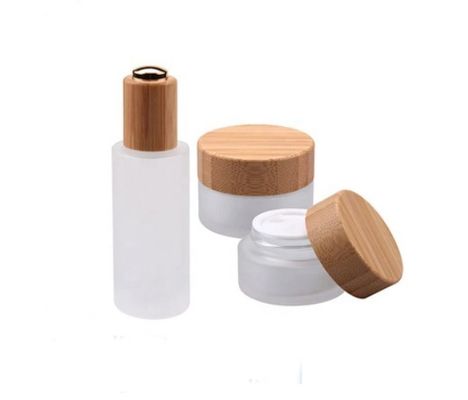 Glass Round Empty Cosmetic Jars Natural Bamboo Cosmetic  Container Packaging