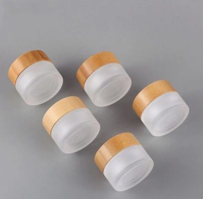Glass Round Empty Cosmetic Jars Natural Bamboo Cosmetic  Container Packaging