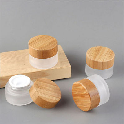 Glass Round Empty Cosmetic Jars Natural Bamboo Cosmetic  Container Packaging