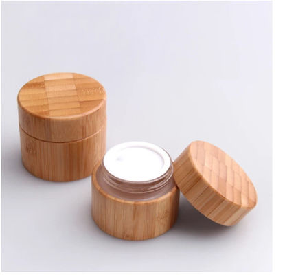 Wooden Round Bottle Natural Bamboo Container Cosmetic Jar Packaging Inner Glass