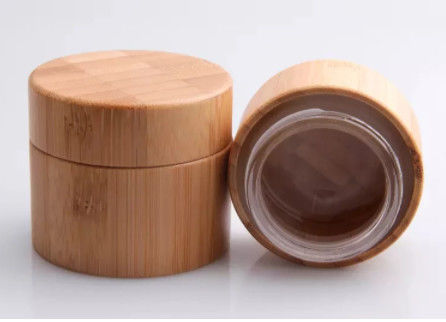 Wooden Round Bottle Natural Bamboo Container Cosmetic Jar Packaging Inner Glass