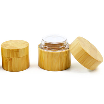 Wooden Round Bottle Natural Bamboo Container Cosmetic Jar Packaging Inner Glass