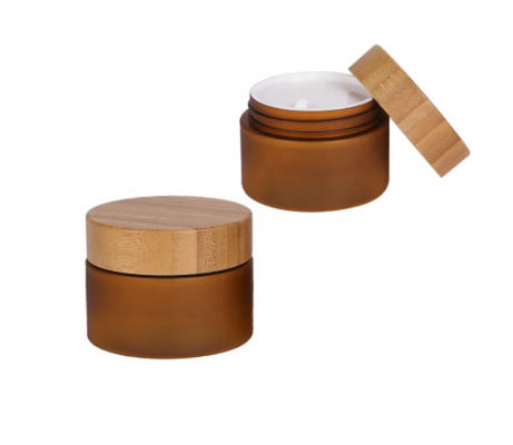 200g Frosted Clear PET Cream Cosmetic Jar With Bamboo Wooden Lid Wide Mouth