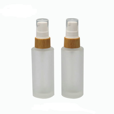50ml Frosted Glass Bottle with Bamboo Cap Cosmetic Container Dia 37mm* H95mmn