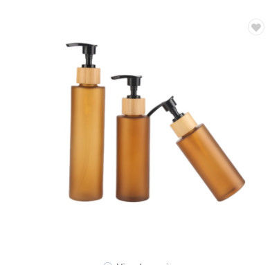Amber Frosted Shampoo Glass Bottle 100ml 150ml 200ml with Bamboo Lotion Pump
