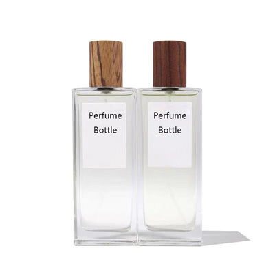 Empty 50ml Rectangle Perfume bottle Cosmetic glass Square Aroma bottle Wooden Cap