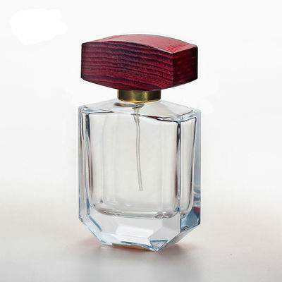 50ml Clear glass perfume bottle with cap and pump spray collarwith wooden caps