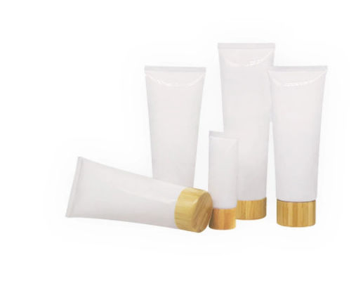 plastic soft tubes with screw cap / empty cosmetic cream bottles with bamboo