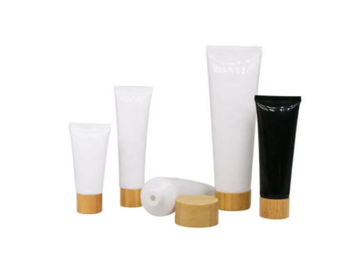 plastic soft tubes with screw cap / empty cosmetic cream bottles with bamboo