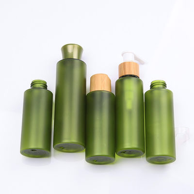 Eco friendly skincare bamboo cosmetic packaging with green PET bottle