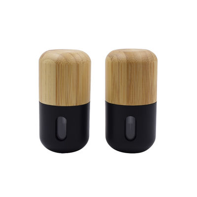 Cosmetic Lotion Black Plastic 30ml Foundation Bottle Bamboo Cap Pet Bottle
