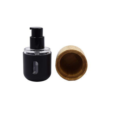 Cosmetic Lotion Black Plastic 30ml Foundation Bottle Bamboo Cap Pet Bottle