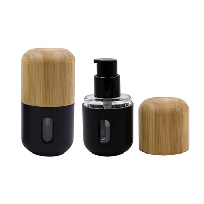 Cosmetic Lotion Black Plastic 30ml Foundation Bottle Bamboo Cap Pet Bottle