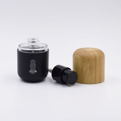 Cosmetic Lotion Black Plastic 30ml Foundation Bottle Bamboo Cap Pet Bottle