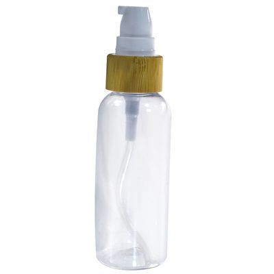 Hot selling natural clear PET plastic lotion pump bottle with bamboo cap  200ml