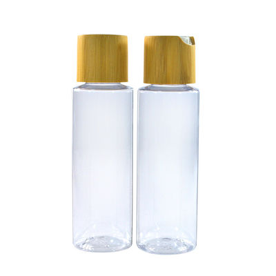 Hot selling natural clear PET plastic lotion pump bottle with bamboo cap  200ml