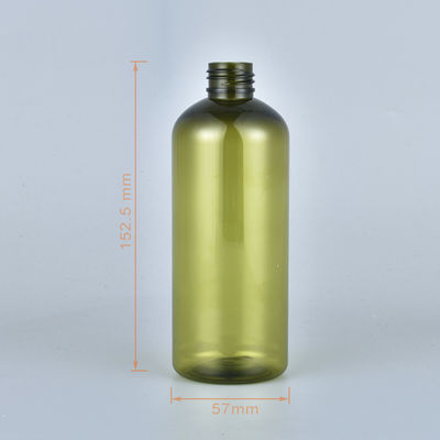 Hot selling 300ml PET amber green lotion shampoo bottle with bamboo cap