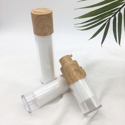 Hot sale white dual rotary bamboo airless vacuum pump cosmetic lotion bottle