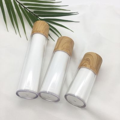 Hot sale white dual rotary bamboo airless vacuum pump cosmetic lotion bottle