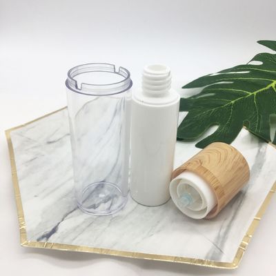 Hot sale white dual rotary bamboo airless vacuum pump cosmetic lotion bottle