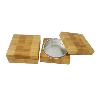 Empty Cosmetic Jars Aluminium Containers with bamboo cover / eye shadow powder