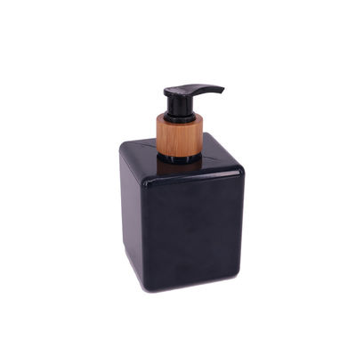 250ml Black Square Shampoo bath bottle with bamboo Pump cleanser Plastic Bottles