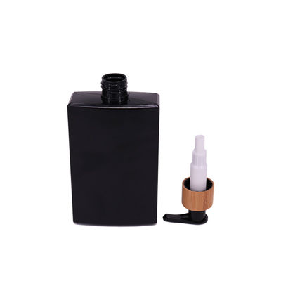 250ml Black Square Shampoo bath bottle with bamboo Pump cleanser Plastic Bottles