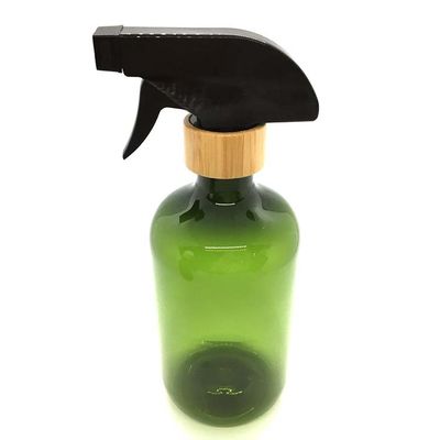 Boston round PET plastic bottle 500ml with bamboo trigger sprayer PCR PET bottle