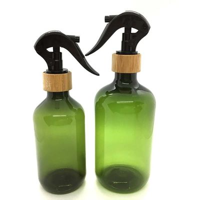 Boston round PET plastic bottle 500ml with bamboo trigger sprayer PCR PET bottle