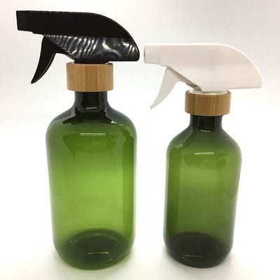 Boston round PET plastic bottle 500ml with bamboo trigger sprayer PCR PET bottle