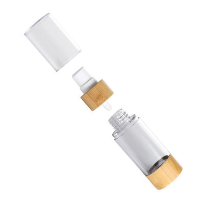 vacuum pump lotion bottle 30ml 50ml plastic airless pump bottle with bamboo lid