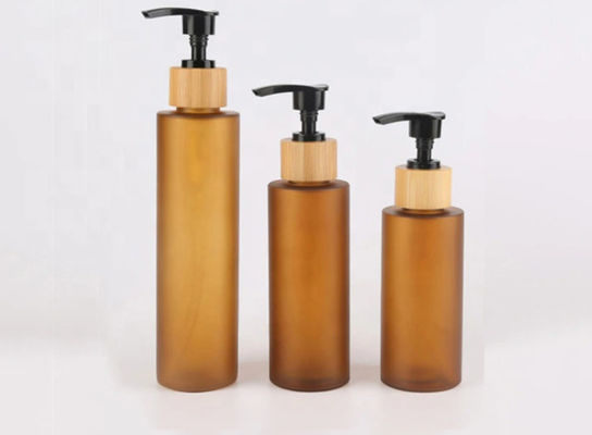 Amber Frosted Shampoo Glass Bottle 100ml 150ml 200ml with Bamboo Lotion Pump