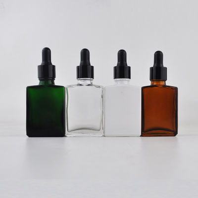 Rectangle Cosmetic 30ml Glass Dropper Bottle With Bamboo Cap For Essential Oil