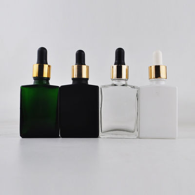 Rectangle Cosmetic 30ml Glass Dropper Bottle With Bamboo Cap For Essential Oil