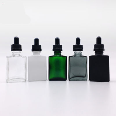 Rectangle Cosmetic 30ml Glass Dropper Bottle With Bamboo Cap For Essential Oil