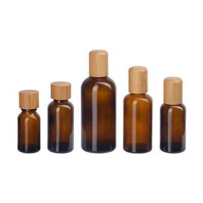 Essential Oil Bottle Empty Cosmetic Brown With 18mm Bamboo Wooden Screw Cap