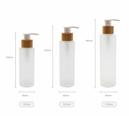 120ml Frosted Glass Bottle with Bamboo Cosmetic Lotion Container pump Care Skin